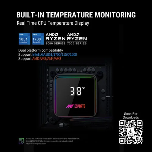 Ant Esports ICEStorm-240 ARGB CPU Liquid Cooler with Temperature Display